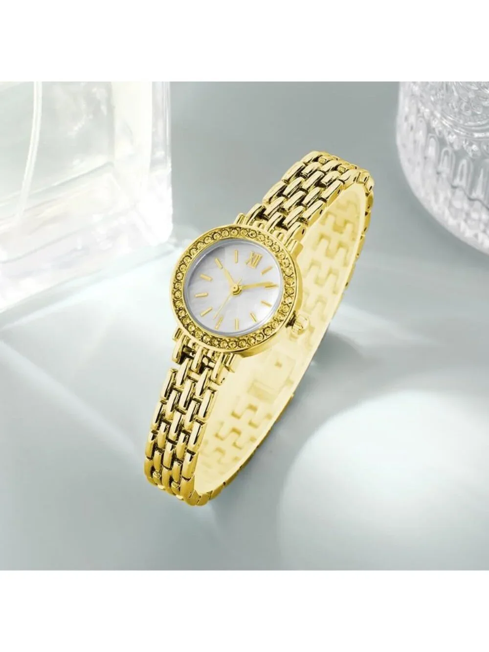 Women's Gold And White Analog Quartz Relogio Feminino Waterproof Bracelet Watch